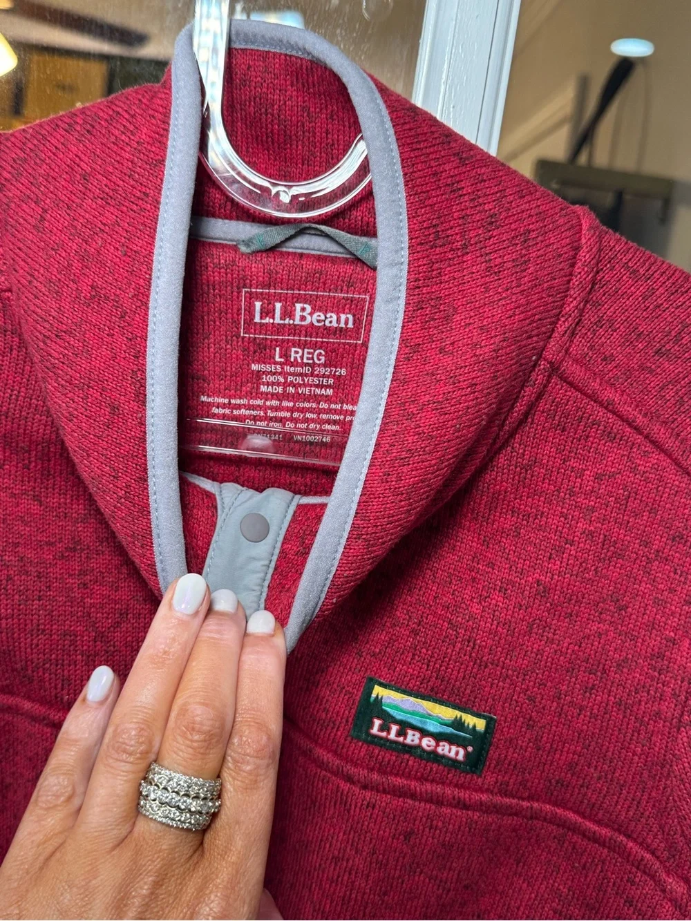 ♥️ NEW L.L. Bean Red Heathered Snap-Front Fleece Jacket with Gray Trim ♥️ - Picture 3 of 7